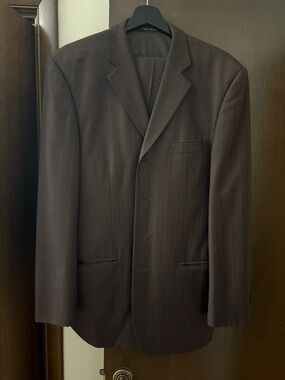 Men's Dark Brown Pinstripe Single-Breasted Suit Jacket